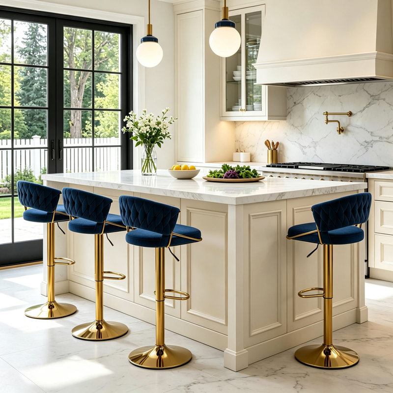 Christal Counter Stool, Navy Blue, Gold