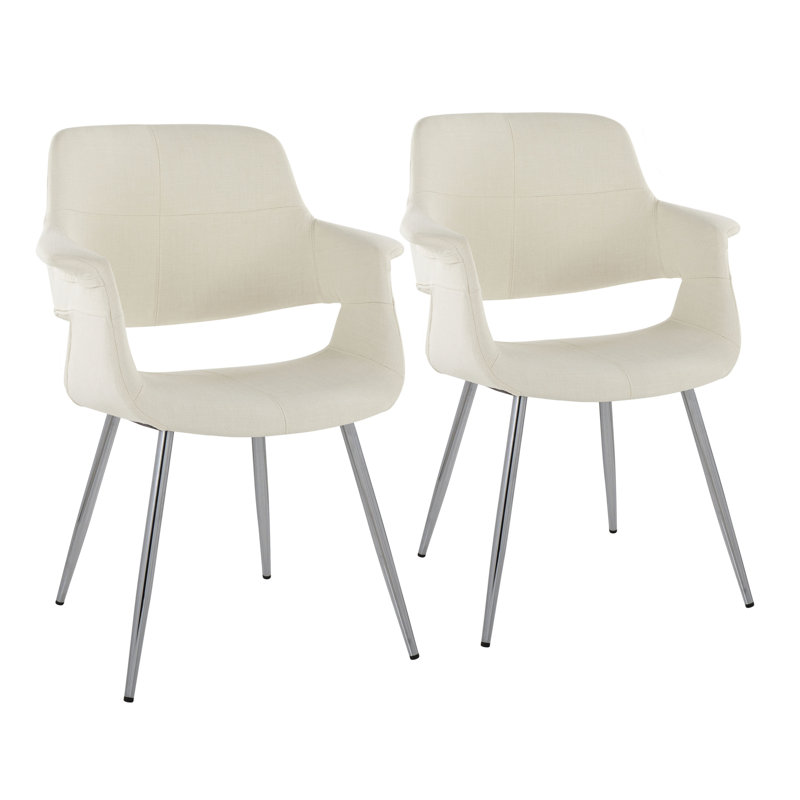 Chaise avec accoudoirs rembourrée Quirico, Crème, Chrome