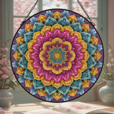 Panneaux de vitrail à motif floral mandala, attrape-soleil pour décoration de fenêtre