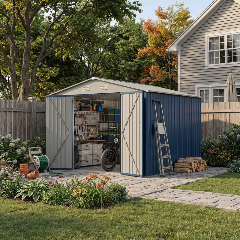 10*10FT Outdoor Storage Shed with Updated Frame Structure for Patio Garden Lawn, Blue