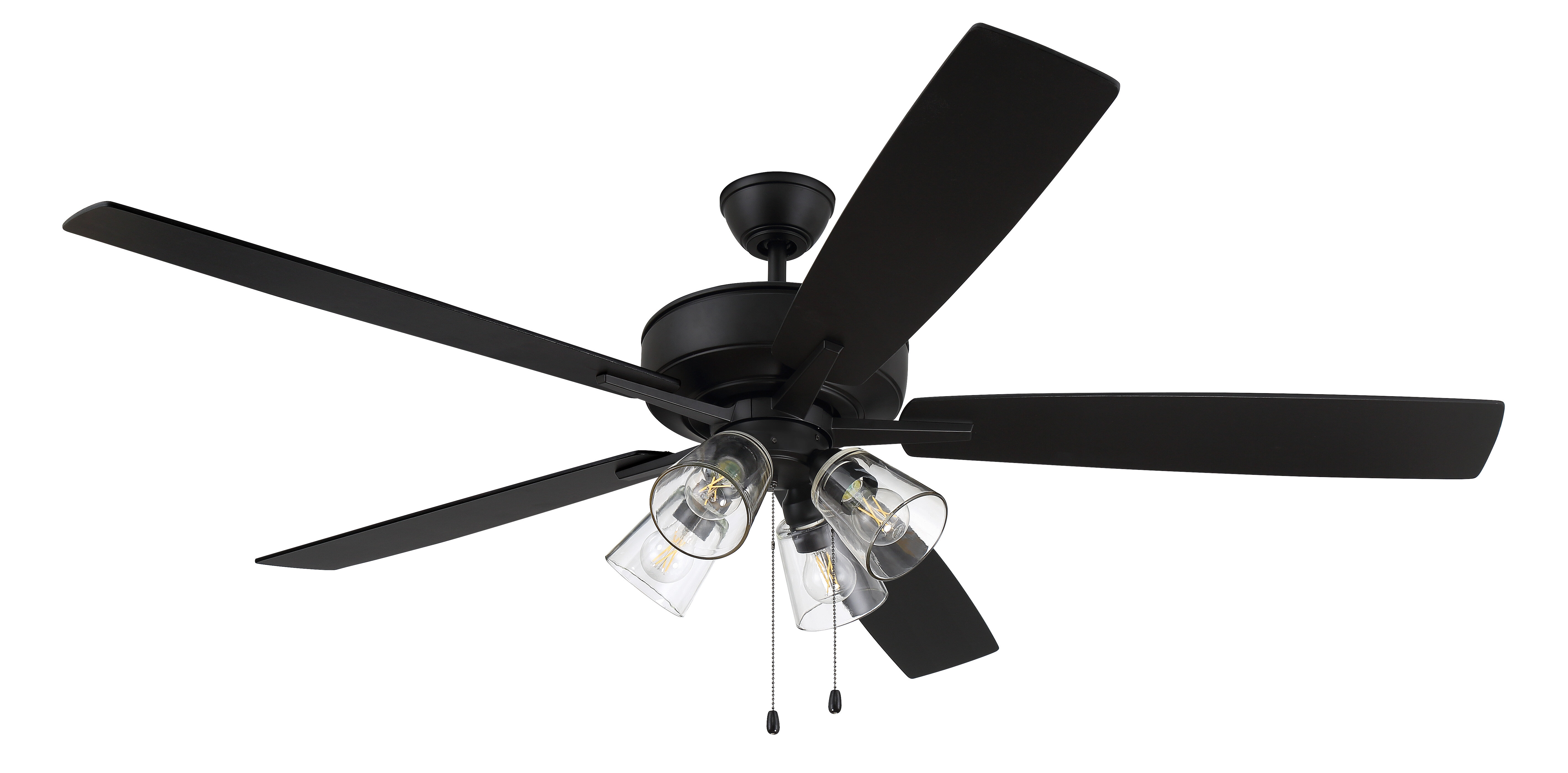 Craftmade Super Pro 104 Clear 4 Light Kit 60-in Flat Black Indoor Downrod  or Flush Mount Ceiling Fan with Light (5-Blade)