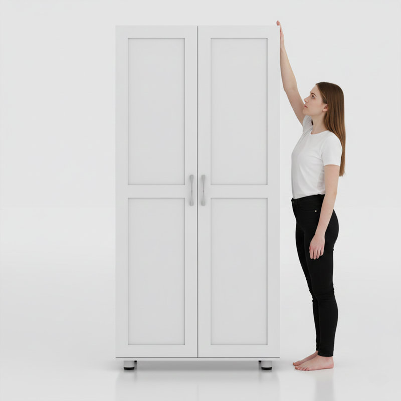 Extra-Tall 75" Wood Storage Cabinet with SGS-Certified Anti-Tip and Adjustable Shelves