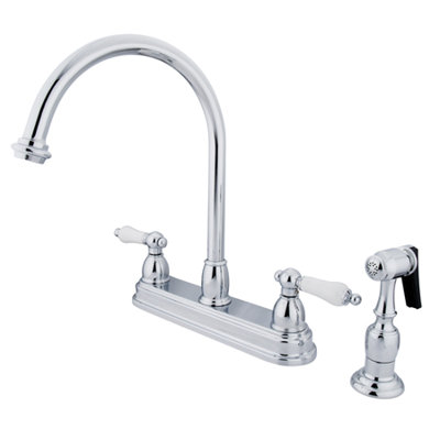 Kingston Brass Restoration Two-Handle 4-Hole 8" Centerset Kitchen Faucet with Side Sprayer