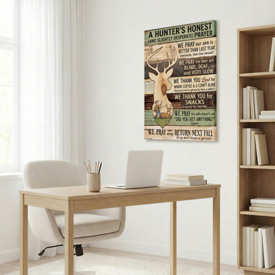 «Deer Hunter Prayer», reproduction d'art sur toile tendue sur toile avec fond en bois rustique et citations de chasse humoristiques pour décor de chalet ou de chalet
