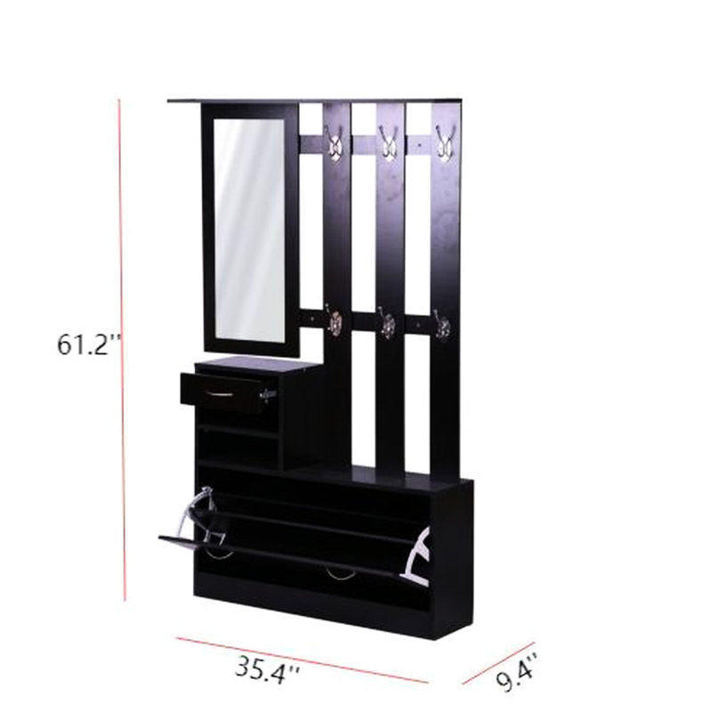 Armoire de rangement avec armoire à chaussures, étagère suspendue et miroir