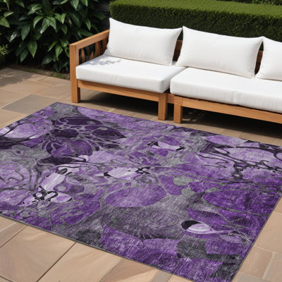 Tapis intérieur lavable floral antidérapant 8 pi x 10 pi mauve