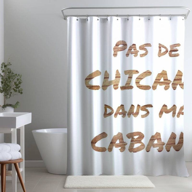 Shower Curtain QU19 – Polyester Shower Curtain, Dye Sublimation Print, 71" W × 74" L, White/Oak