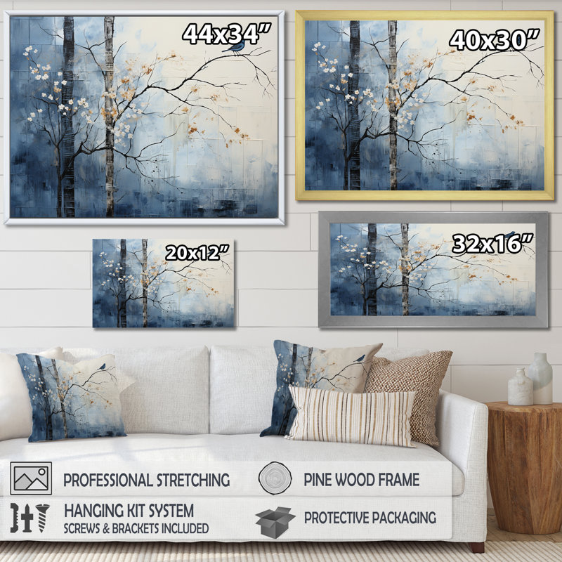 «Minimalisme beige et bleu campagne III», impression sur toile encadrée campagne, H 24 po x l 32 po x P 1 po, Toile tendue