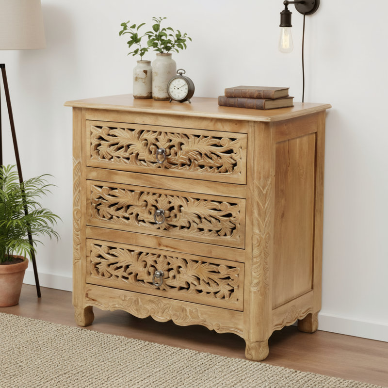 Harleen 3 - Drawer Solid Wood Nightstand, Brown