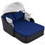 Lit de bronzage d'extérieur 79,9 po avec auvent réglable, lit double, lit de repos en rotin Pe, osier noir et coussin bleu