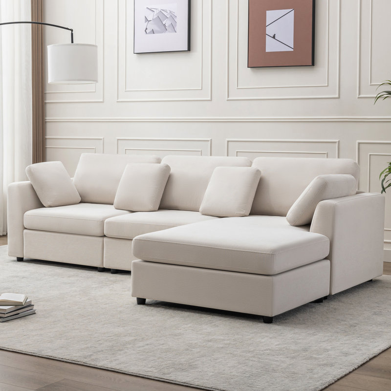 Crofford 2-Piece 108.7" Upholstered L Shape Sofa with Convertible Chaise, Beige Polyester Blend