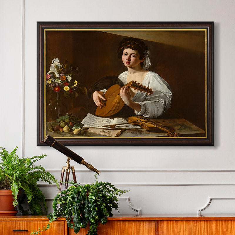 Le joueur de luth (version Hermitage), v. 1596-Caravage - Toile avec cadre sur mesure, Dimensions intérieures 24 po x 34 po