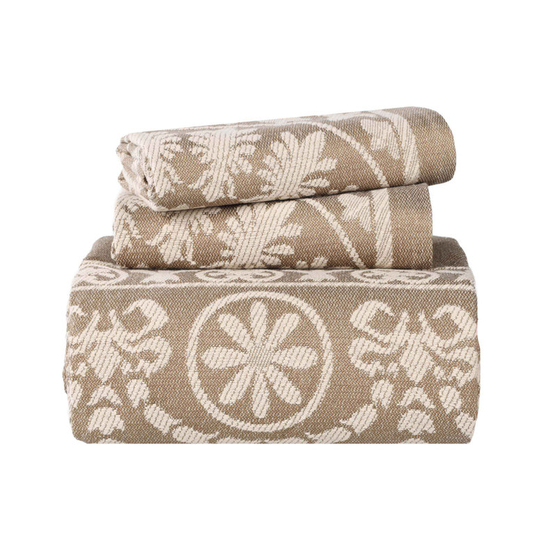 Ensemble de couvre-lit et de taies décoratives en mélange de coton jacquard The Nile Mills, Ivoire géométrique