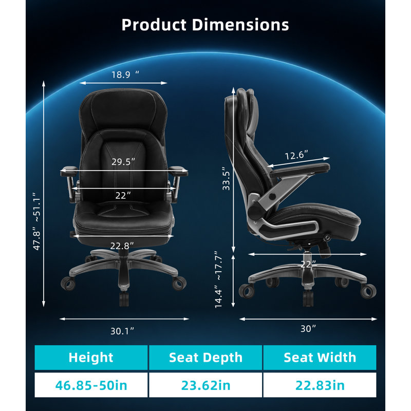 Big and Tall Office Chair, 600lbs Heavy Duty Desk Chair with 5D Arms, Adjustable Lumbar Support & Height, Tilt Function, PU Leather High Back Ergonomic Executive Computer Chair