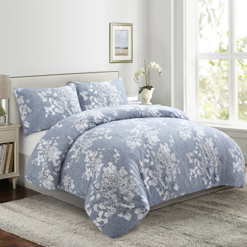Ensemble de housse de couette en rayonne de bambou 2 pièces avec 1 taie d'oreiller, Marina, Lit simple