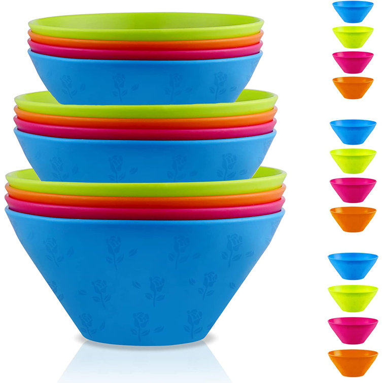 KX-WARE Plastic Bowls set of 12 - Unbreakable and Reusable 32oz/6 inch  Plastic Cereal/Soup/Salad Bowls in 6 Assorted Color | Dishwasher Safe, BPA  Free