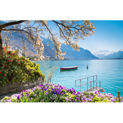 Nelvie Flowers Mountains And Lake Geneva In Montreux Switzerland by Michalludwiczak