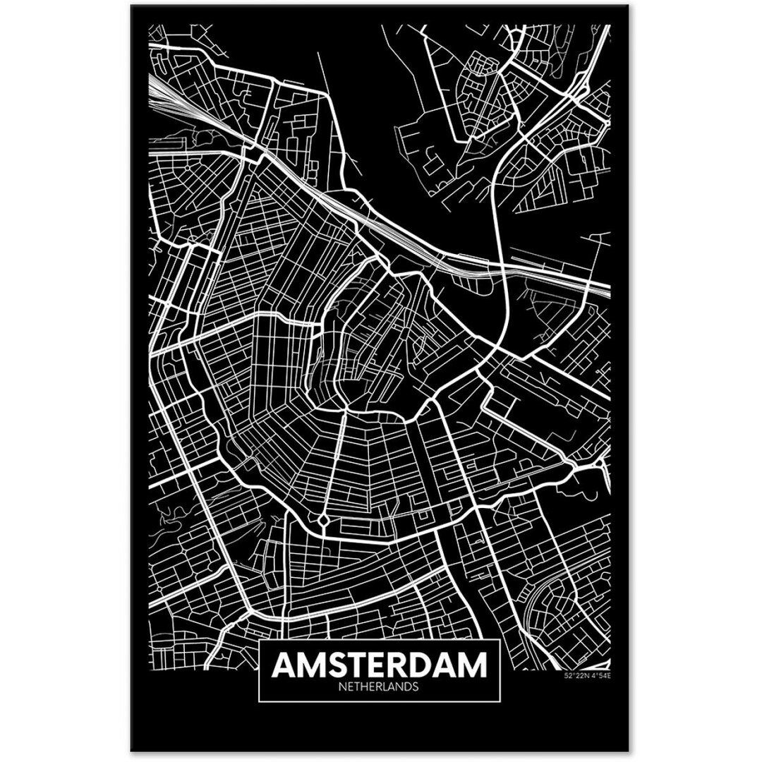 Leinwandbild Dark Map of Amsterdam