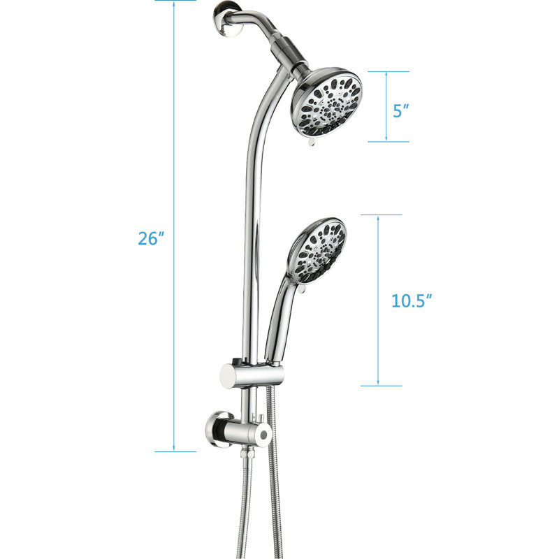 Douche de pluie 5 pouces et 7 jets avec glissière de 26 po, installation facile, réglable en angle, buses, débit stable de 18 gallons par minute, commande manuelle