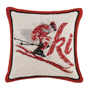 Coussin décoratif en laine avec crochet de ski