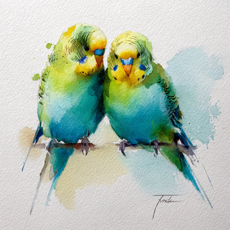 "Sweet Budgie", art mural sur toile tendue, 20"W x 20"H x 1.5"D