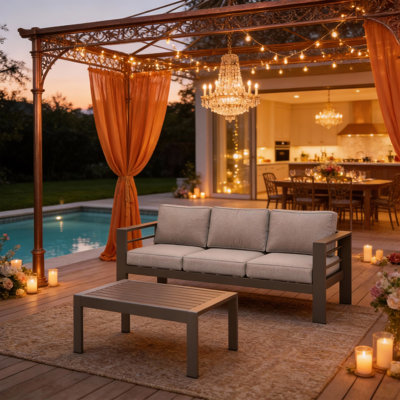 2-Piece 75" Modern Patio Conversation Set with 3-Seat Arrangement
