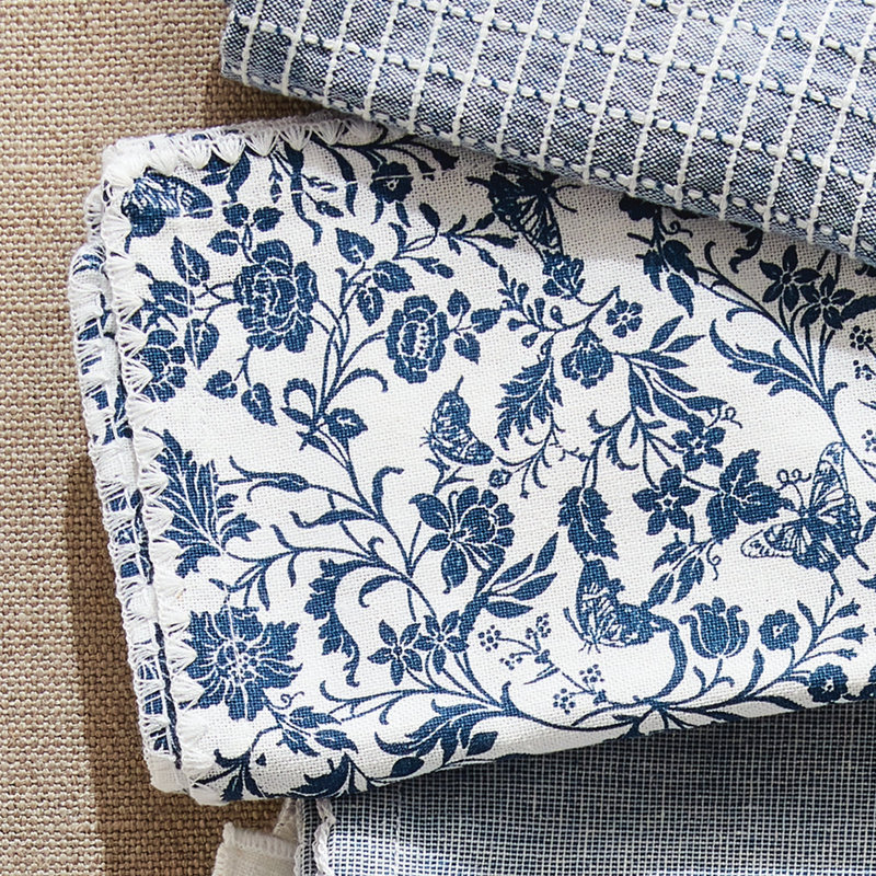 Atoka Nuit Bleue Cotton Dinner Napkins in Blue Variant 2, Floral, Hemmed