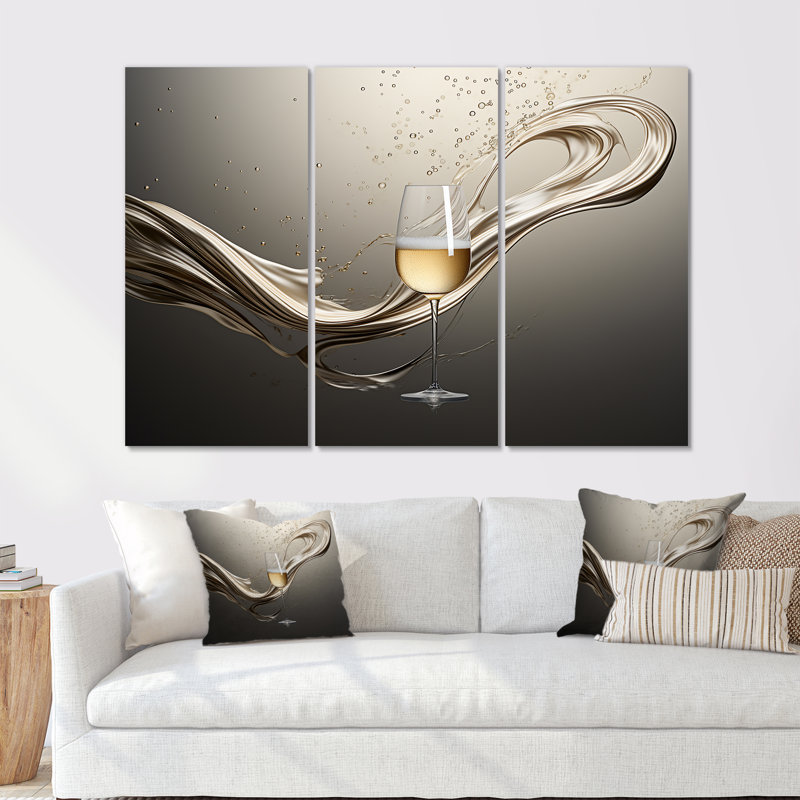 «Champagne Glass River Simplicity - Champagne, art mural», Toile tendue, H 32 po x l 48 po