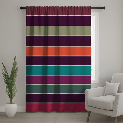 Colorful Horizontal Stripes Window Curtains, Stripes Sheer & Blockout Curtains - 1 Panel