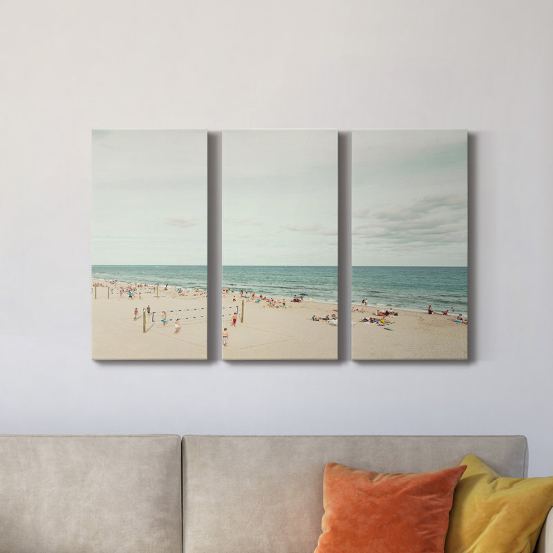 Jour à la plage - peinture sur toile tendue 3 pièces, H 27 po x l 54 po x P 1 po