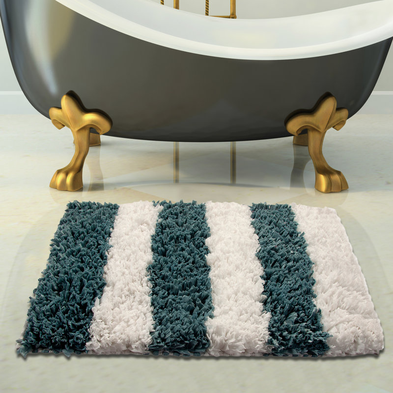 Pulver Non-Slip Bath Rug, 34" x 21", White/Blue