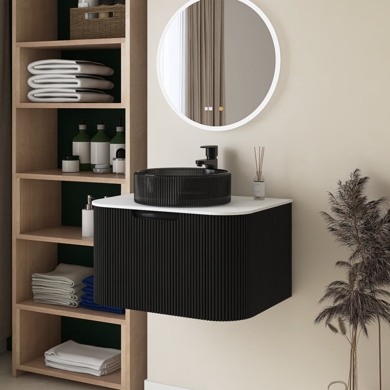 Meuble-lavabo 24 po avec lavabo, 24", Noir, Noir