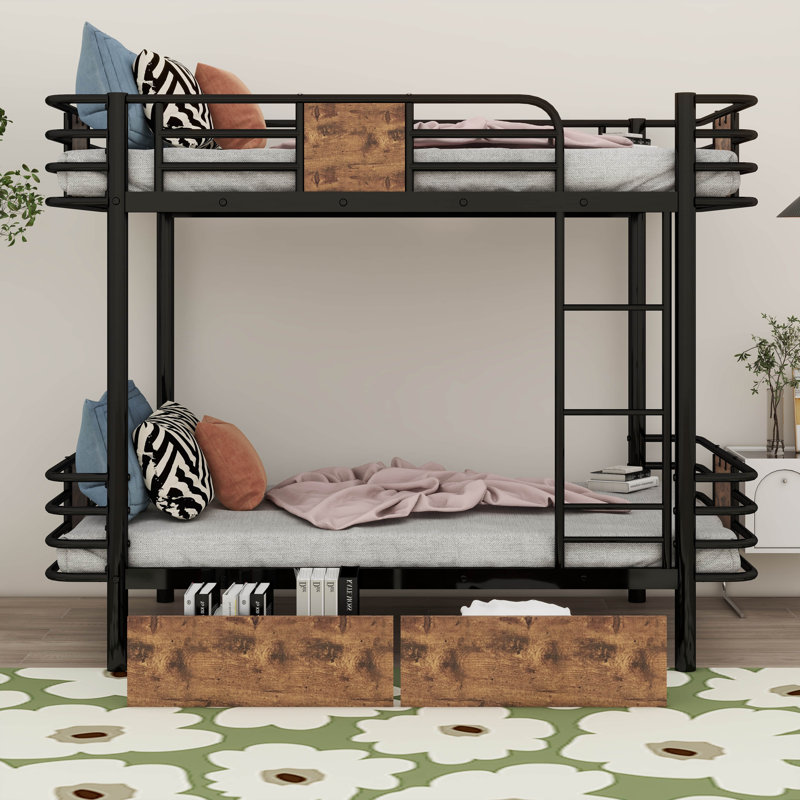 Lit superposé simple au-dessus de simple TG avec tiroirs Adiel Kids, Noir