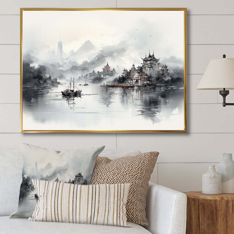 «Kong City in 15 Century I», reproduction sur toile, Cadre flottant doré, H 16 po x l 32 po x P 1 po
