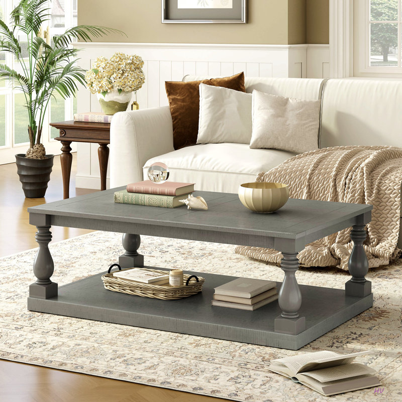 Vintage Coffee Table Featuring Artistic Vase Column Legs And Luxurious Pine Veneer For Timeless Charm,Suitable For Living Room, Study Room