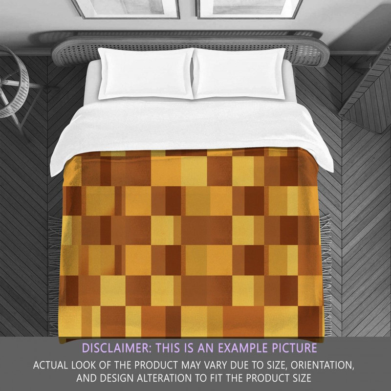 Machine Printed Comforter, Queen Comforter, Brown/Gold Checkered
