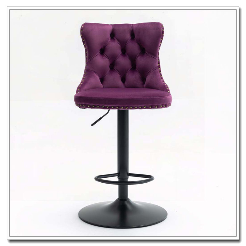 Swivel Velvet Barstools Adjusatble Seat Height from 25-33 Inch, Purple