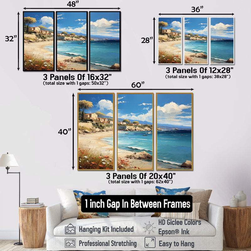Amilynn - Ensemble de reproduction d'art mural plage, H 28 po x l 36 po x P 1 po, Cadre flottant brun