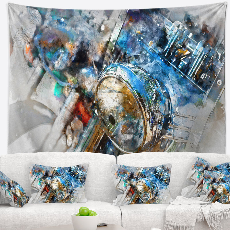 Tapisserie aquarelle de motocycle en polyester avec accessoires suspendus inclus, H 32 po x l 39 po