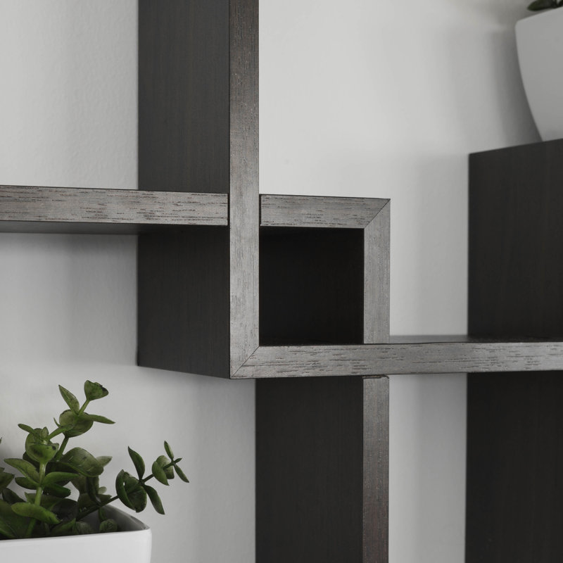 Intersecting Cube Accent Wall Shelf, Espresso, 17.75" H x 25" W x 3.8" D