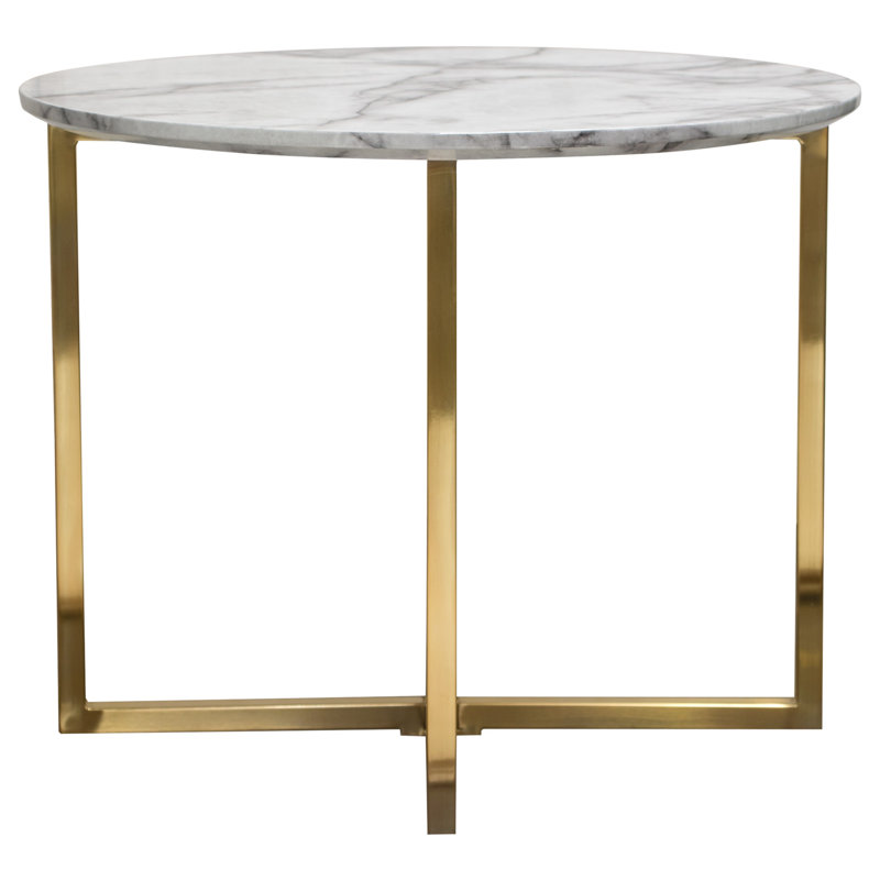23.75" Contemporary Faux Marble Round End Table with Gold Metal Frame
