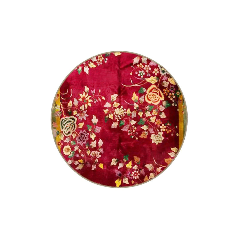 Red Themed Traditional Chinese Design Floral Vintage Decorative Carpet, Rectangle 4' x 5'11"