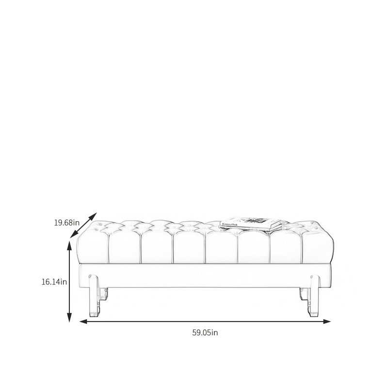 Banc rembourré en cuir, H 16,14 po x l 59,05 po x P 19,68 po