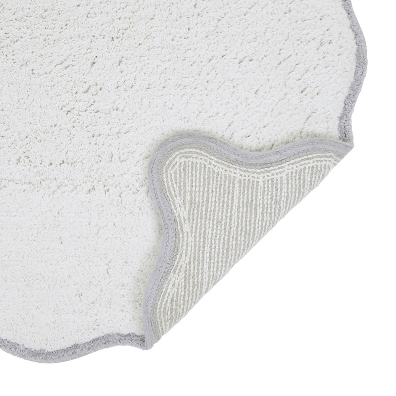 Tapis pour salle de bain en coton Ebern Designs Home Whitman, Simple - L 24 po x l 17 po, Blanc / gris clair