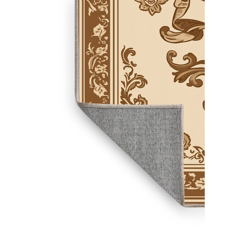 Tapis damassé beige classique à motif de plumes et de volutes Paizley, 8 x 10