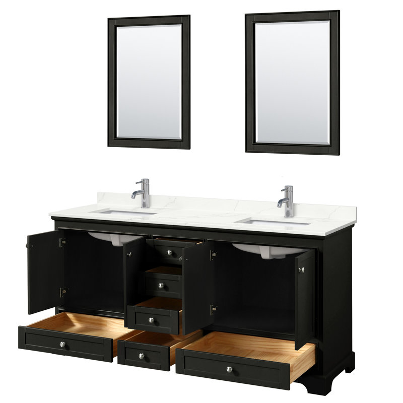 Ensemble de meuble-lavabo double autoportant Deborah avec plateau en quartz et miroir, Giotto Quartz, Monotrou