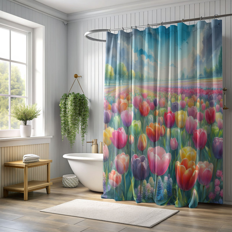 Rideau de douche standard 1 pièce Tulip Patch, H 74 po x l 71 po