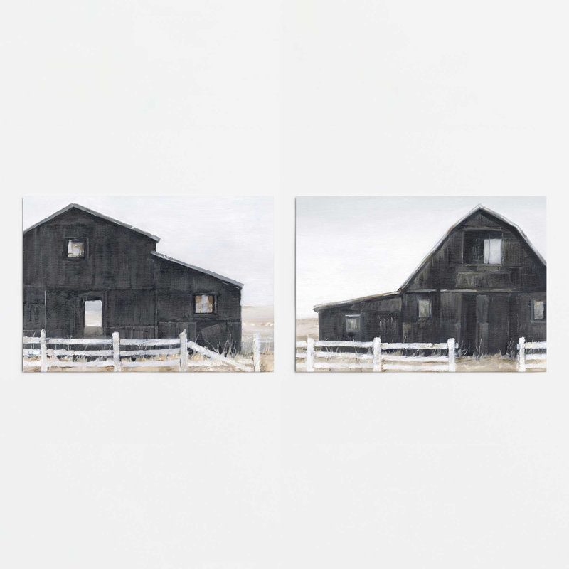 Weathered Barns, ensemble de 2 impressions dans un cadre, Papier, H 24 po x l 72 po x P 0,1 po