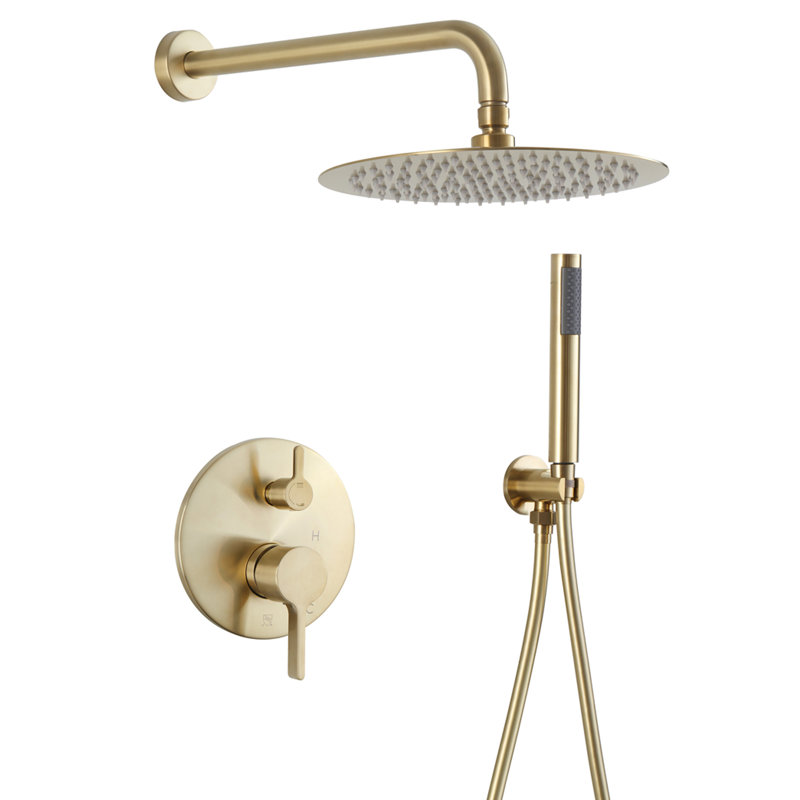 Calder Complete Shower System with Rough in-Valve, PVD Brush Gold