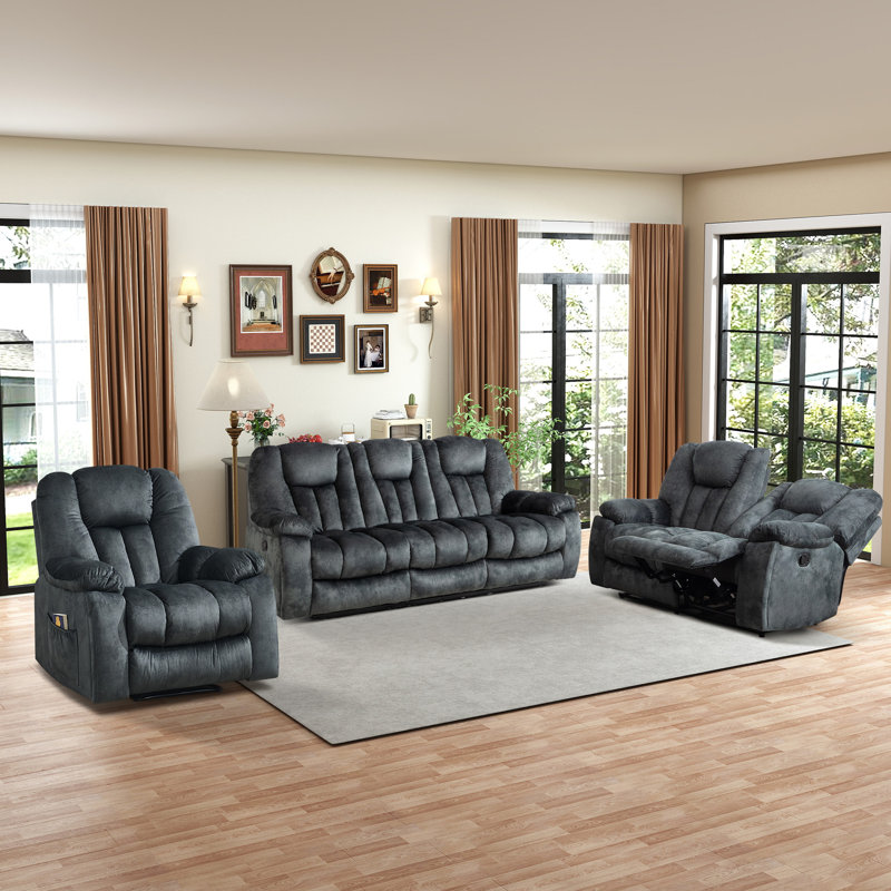 Ensemble de salon en microsuède 3 pièces avec porte-gobelets Quiteris, Gris anthracite